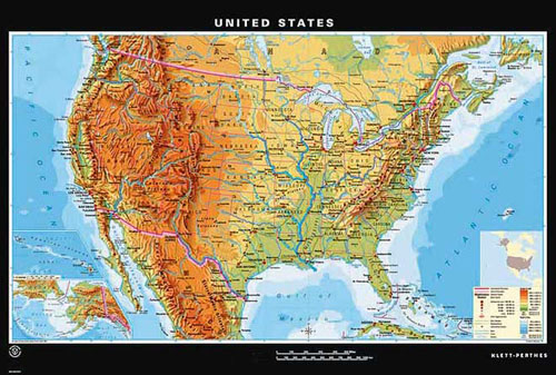 Carte murale des États-Unis - Physique / Politique