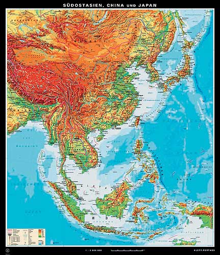 Carte d′Asie du Sud-Est; Chine et Japon de Klett-Perthes.