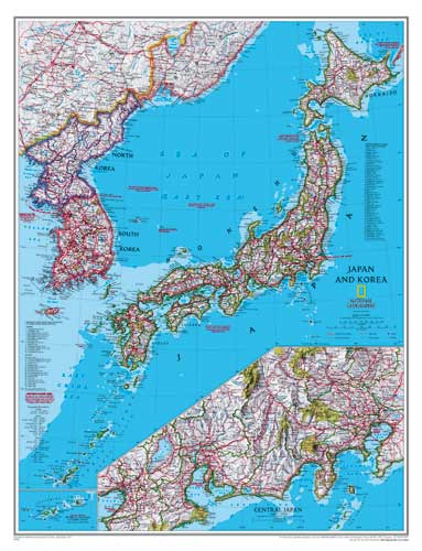 Japan und Korea Karte von National Geographic.