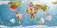 Carte du monde dans les teintes Rouge Citron Crme Rose de Future Mapping Co..