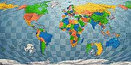 Carte du monde dans les teintes Vert Rouge Orange Bleu de Future Mapping Co..