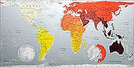 Weltkarte in Gelb zu Rot zu Purpur von Future Mapping Co..