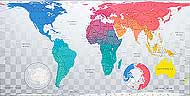 Carte du monde dans les teintes Bleu Vert-Emeraude Rose Jaune de Future Mapping Co..