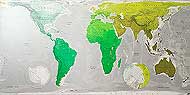 Carte du monde dans les teintes Vert-Emeraude Citron Bleu mtalis Kaki de Future Mapping Co..